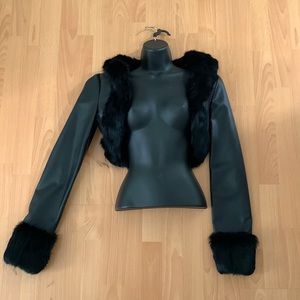 Arden B Bolero black leather with fur Jacket small - brand new